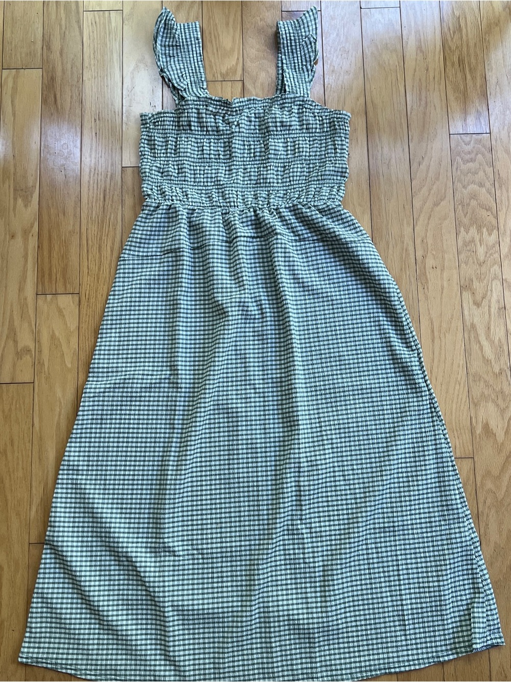 Old Navy Green Gingham Smocked Dress with Ruffle Straps